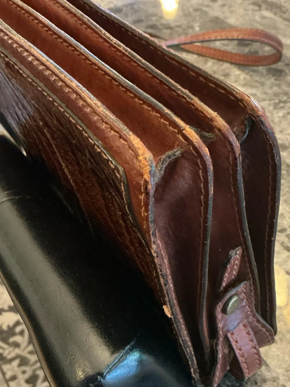 The Bridge Italy Vintage Western Croc Effect Leather Shoulder Bag Cognac Brown